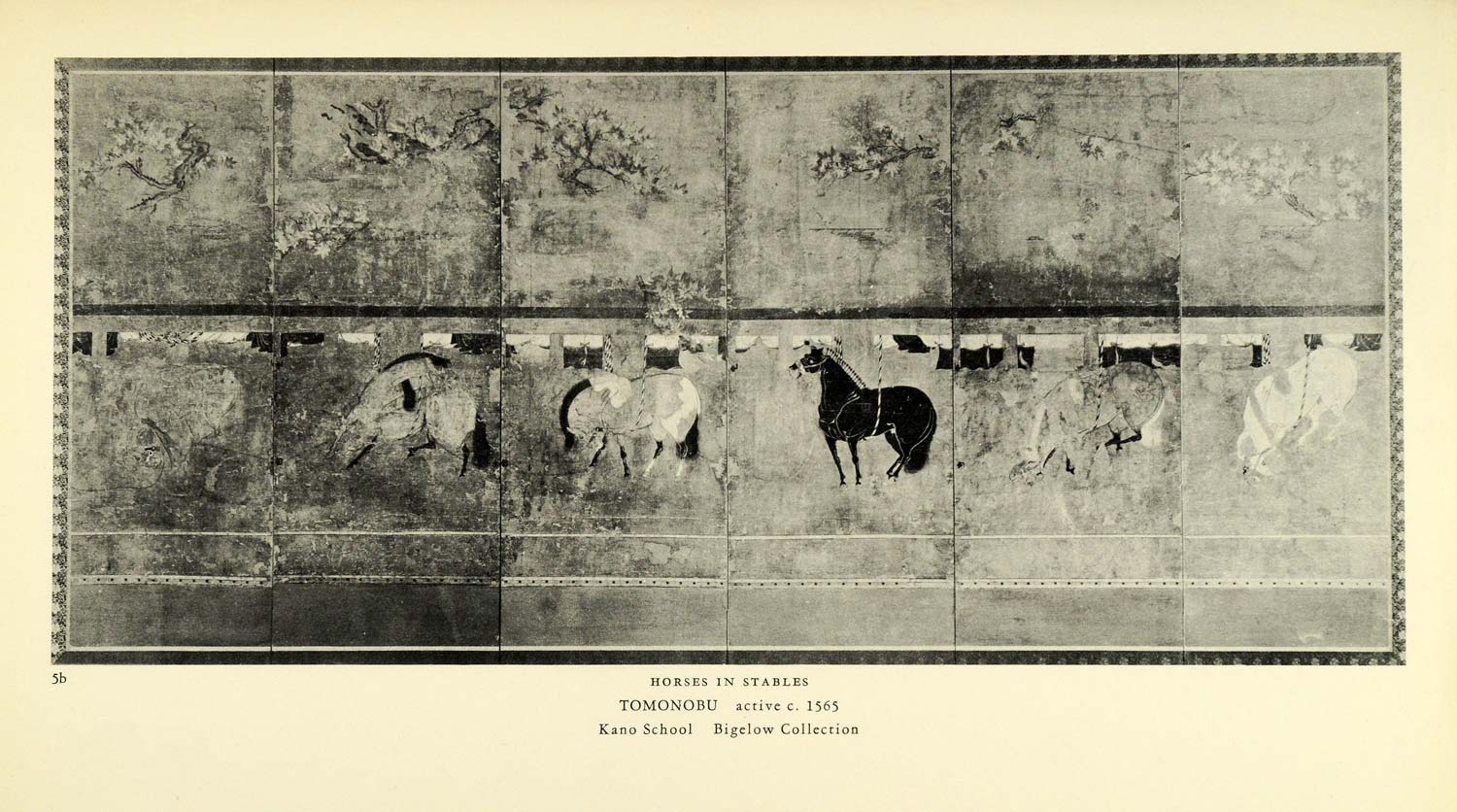 1935 Print Horses Stables Equine Animal Farm Bigelow Kano Tomonobu Art XAB9