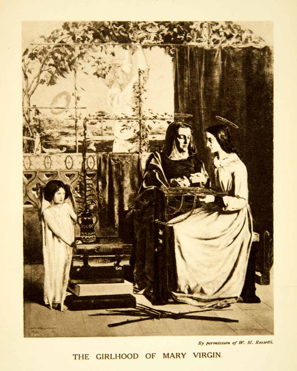 1915 Rotogravure Girlhood Mary Virgin Dante Gabriel Rossetti Child Holy XABA2