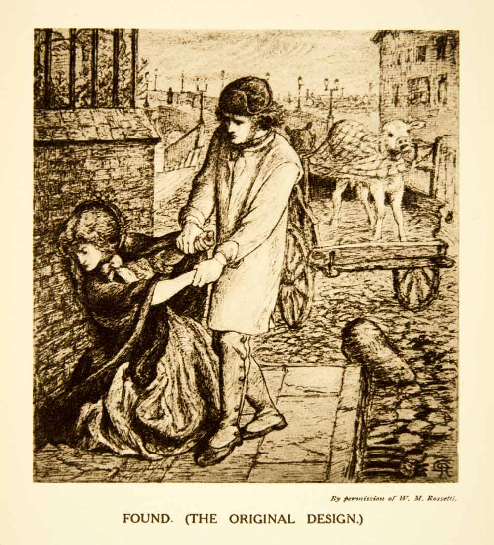 1915 Rotogravure Found Dante Gabriel Rossetti Pulling Couple Love Sad Cart XABA2