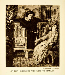 1915 Rotogravure Gabriel Dante Rossetti Ophelia Hamlet Scene Play Gifts XABA2