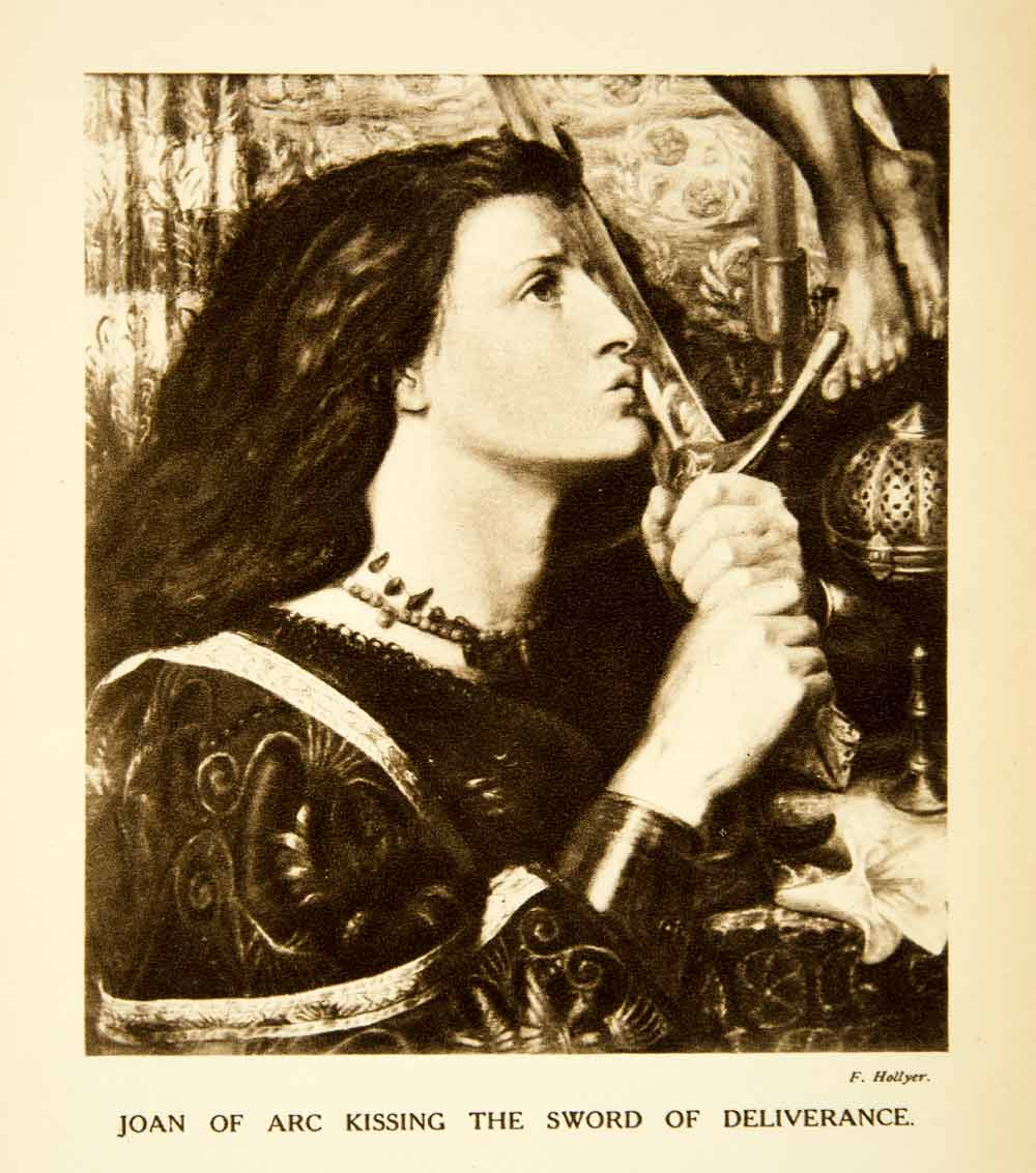 1915 Rotogravure Dante Gabriel Rossetti Joan Arc Kissing Sword Deliverance XABA2