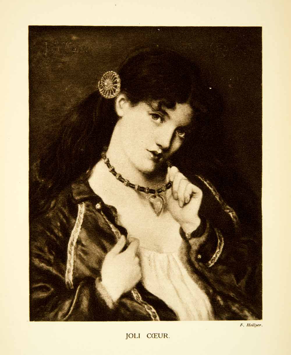 1915 Rotogravure Dante Gabriell Rossetti Joli Coeur Beautiful Girl Woman XABA2