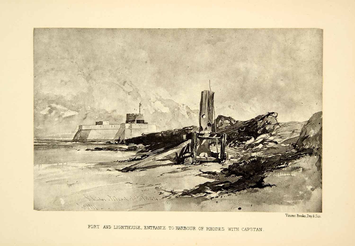 1875 Carbon Print Fort Lighthouse Rhosea Capstan Island Harbor William XABA3
