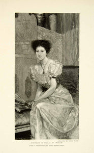 1899 Wood Engraving Portrait Mrs. C.W.. Wyllie Victorian Woman Fashion Art XABA4