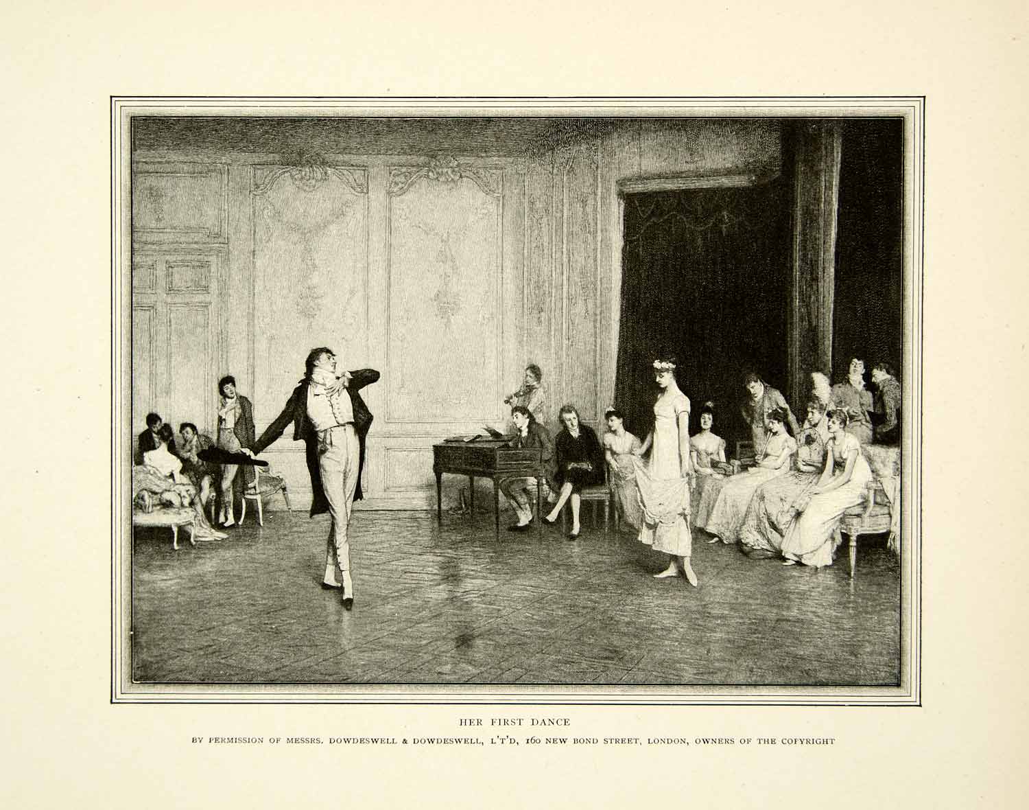 1899 Print Her First Dance William Quiller Orchardson Dancing Ball Pianist XABA4
