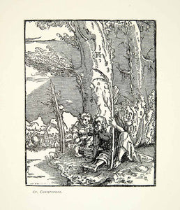 1901 Print Saint Christopher Baby Jesus Travel Landscape Bible Albrect XABA6