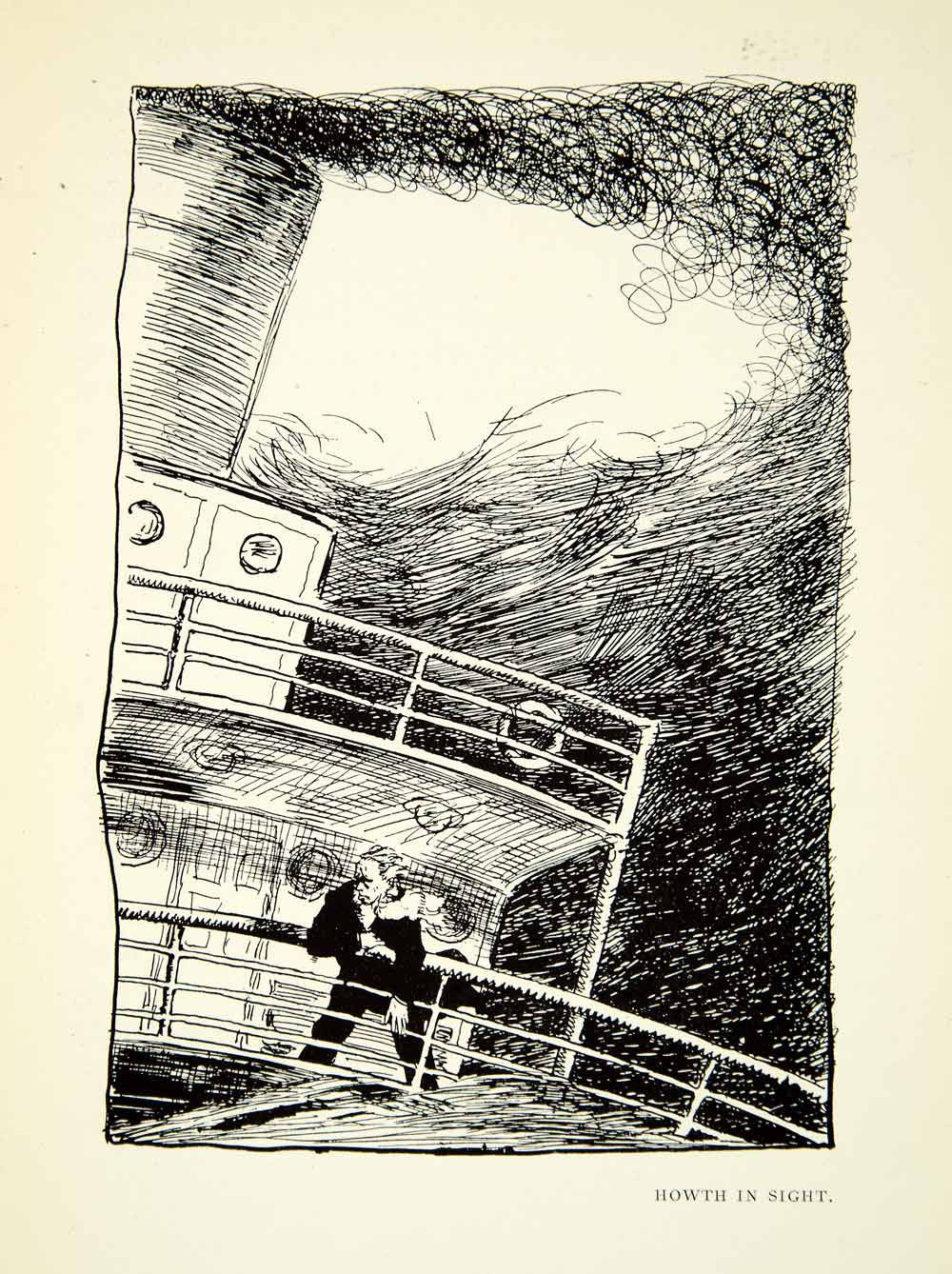 1925 Print Sir William Orpen Ireland Howth Travel Steam Ship Rail Channel XABA7 - Period Paper

