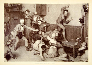 1892 Photogravure Detail Blind Man Bluff Game Entertainment Blindfold XABA8