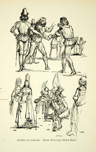 1890 Print Study Costume Fashion Figures Actors William Mulready Theater XABA9