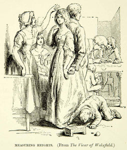 1890 Print Man Woman Measure Heights Costume Fashion Dress Interior People XABA9