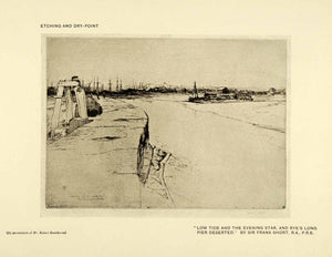 1917 Print Sir Frank Short Art Low Tide Evening Star Ryes Long Pier XAC8