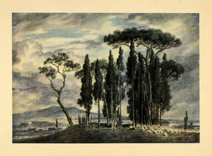 1919 Tipped-In Print Villa Negroni Rome Italy John Robert Cozens Watercolor XAC9