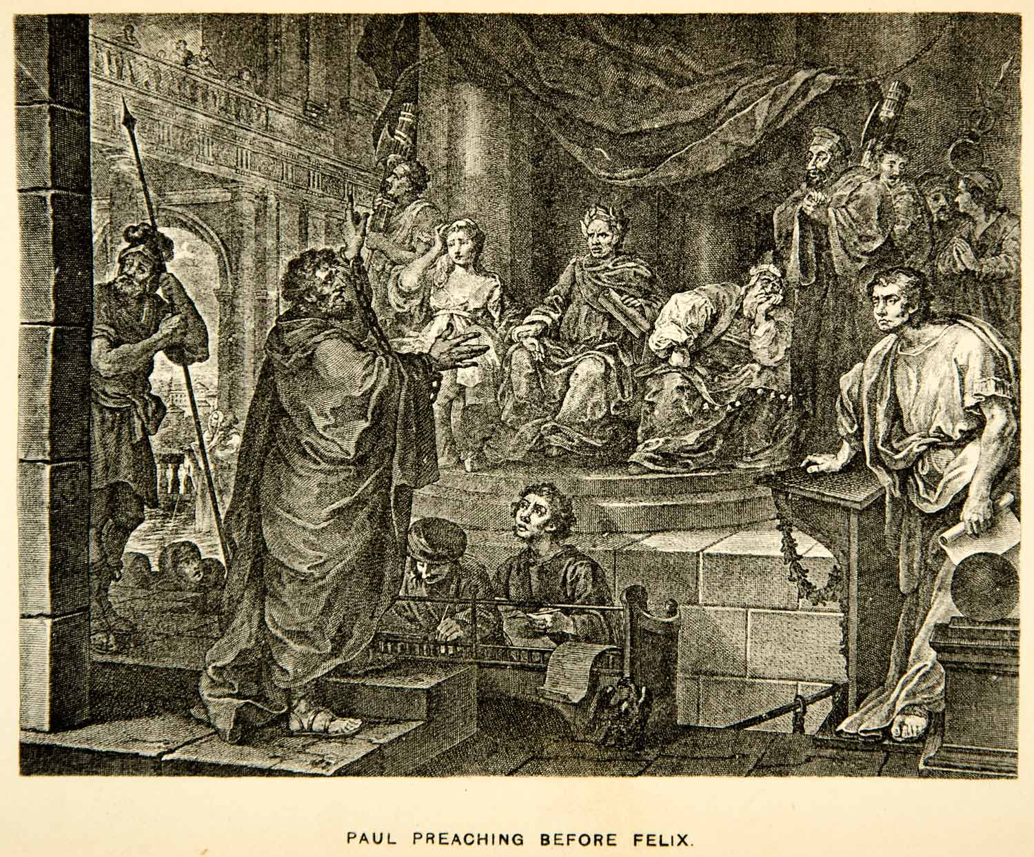 1883 Photolithograph William Hogarth Art Saint Paul Preaching Felix XACA2