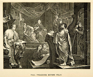 1883 Photolithograph William Hogarth Art Paul Preaching Felix Religion XACA2