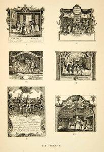 1883 Photolithograph William Hogarth Art Six Tickets Theatre Royal XACA2