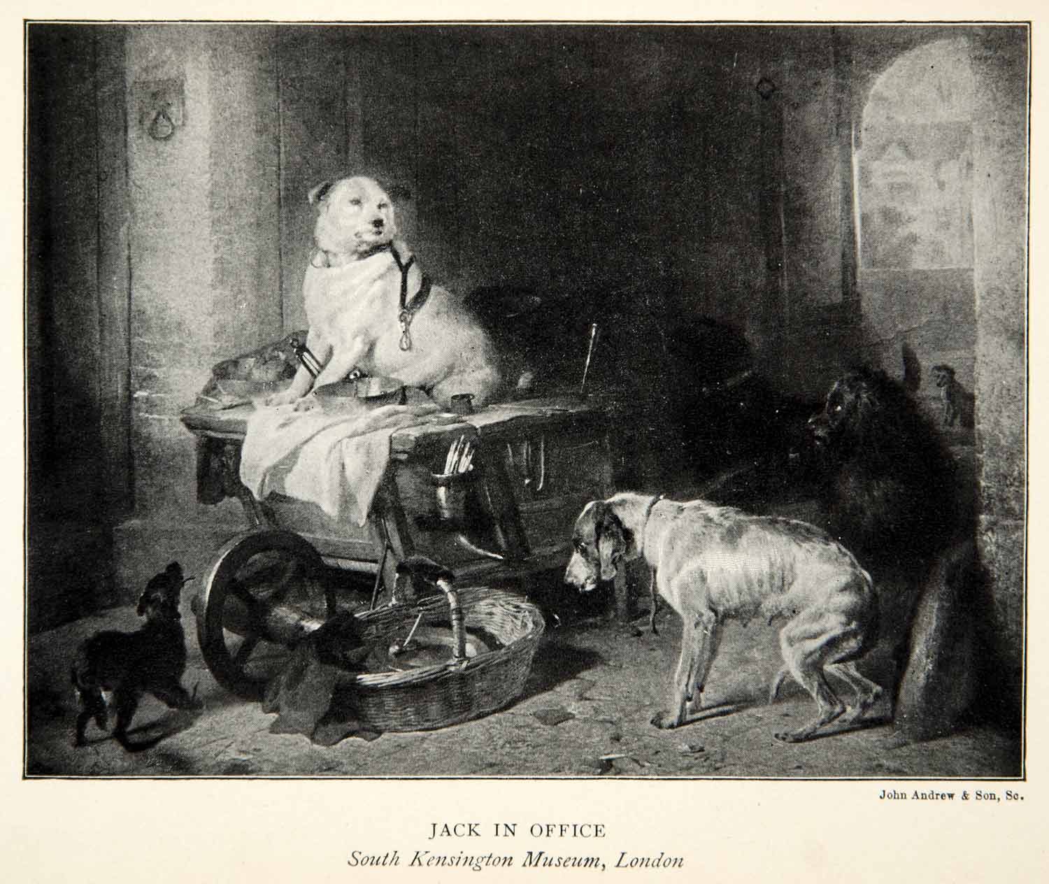 1901 Print Jack Office Dog Meeting Sir Edwin Landseer Animal Pet Table XACA5