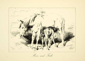 1883 Photolithograph Mare Foal Sir Edwin Landseer C G Lewis Horse Baby XACA6