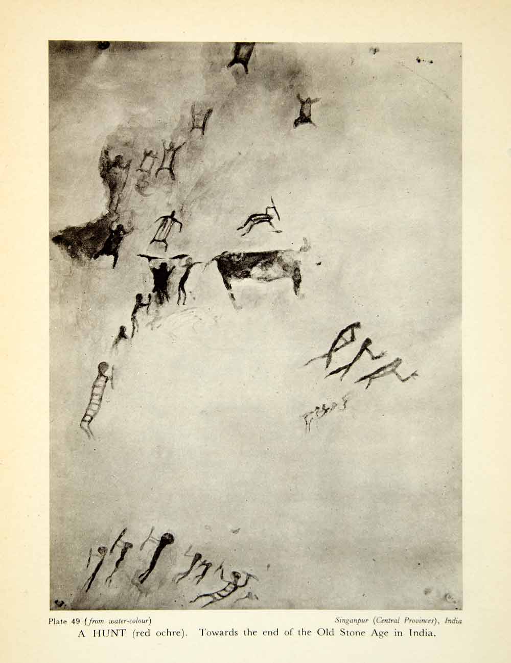 1948 Rotogravure Singanpur India Hunting Prehistoric Old Stone Age Cave XACA7