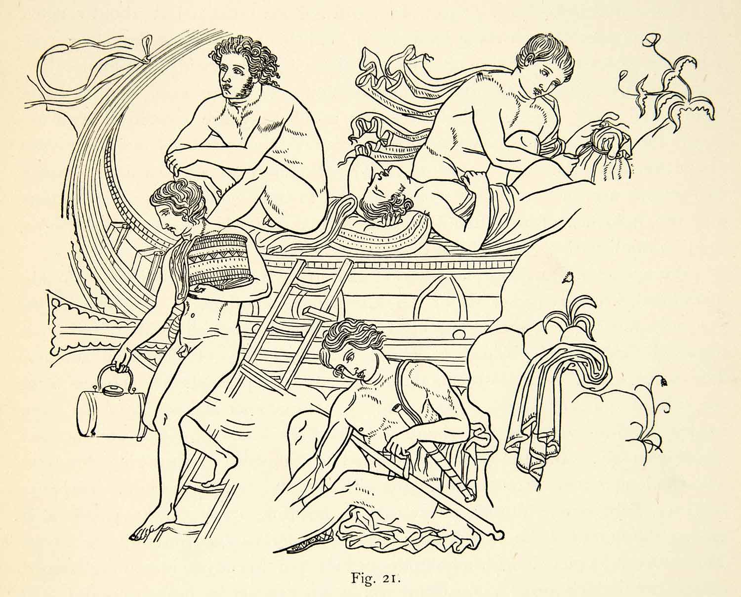1888 Print Argonauts Ficoroni Cista Figures Ancient Nude Men Historic XACA9