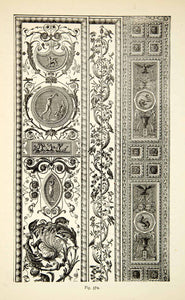 1888 Wood Engraving Ornament Grottesque Decorative Raphael Design Filigree XACA9