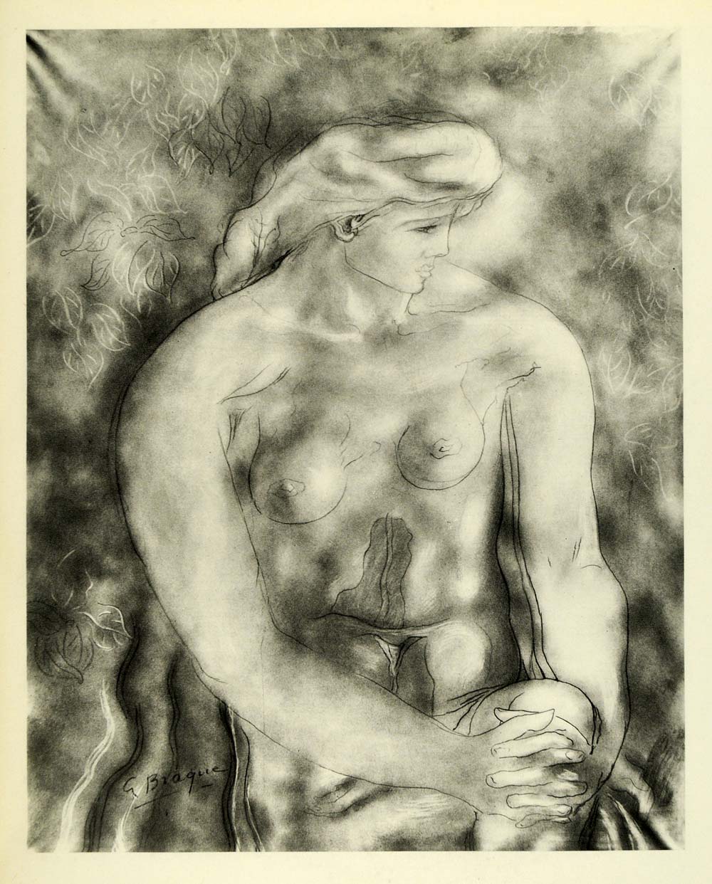 1956 Print Georges Braque Nude Study Woman Portrait Breasts French Modern XAD2