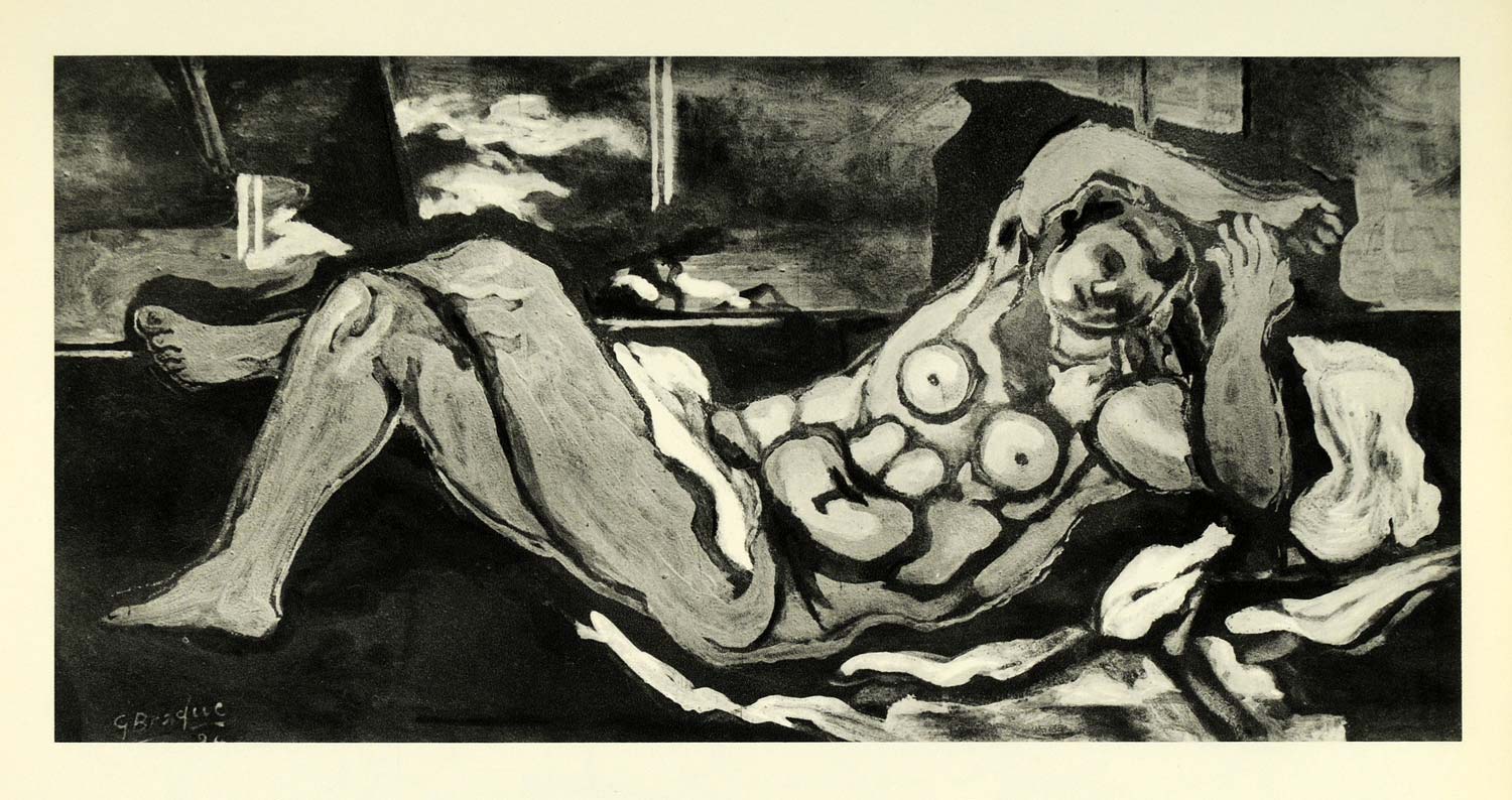 1956 Print Georges Braque Recumbent Nude Woman Portrait French Modern XAD2