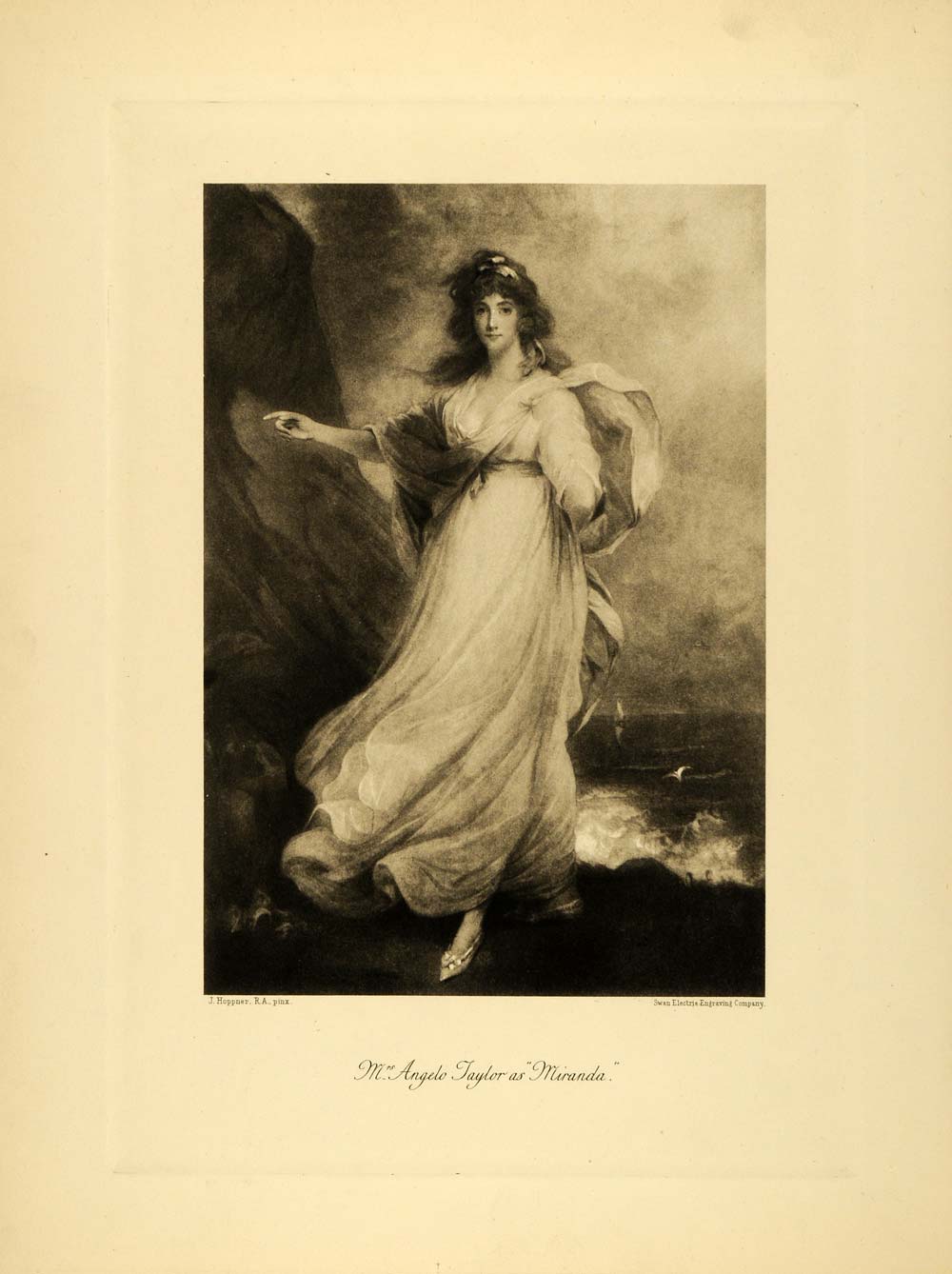 1897 Photogravure Miranda John Hoppner Portrait Angelo Taylor Gown Dress XAD4