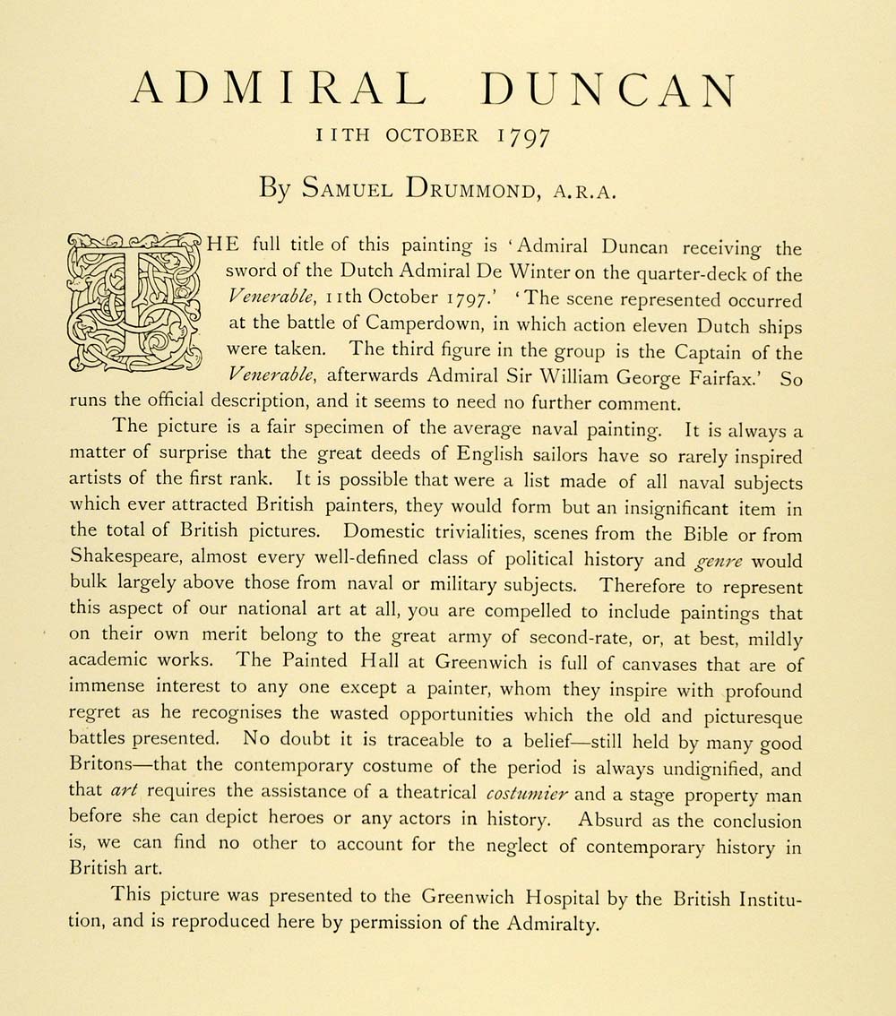 1897 Print Admiral Duncan Receive Sword Venerable Camperdown Samuel Dummond XAD4