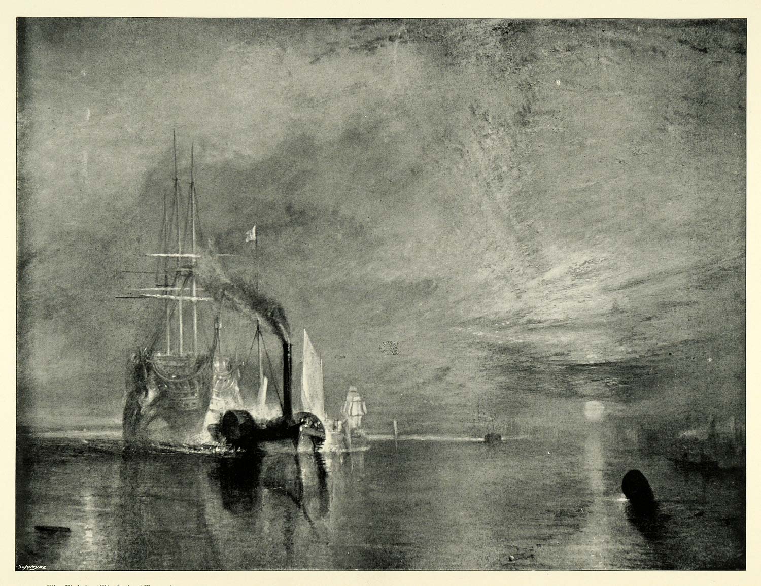 1897 Print Fighting Temeraire Sailboat Ship Ocean Landscape River Joseph XAD4