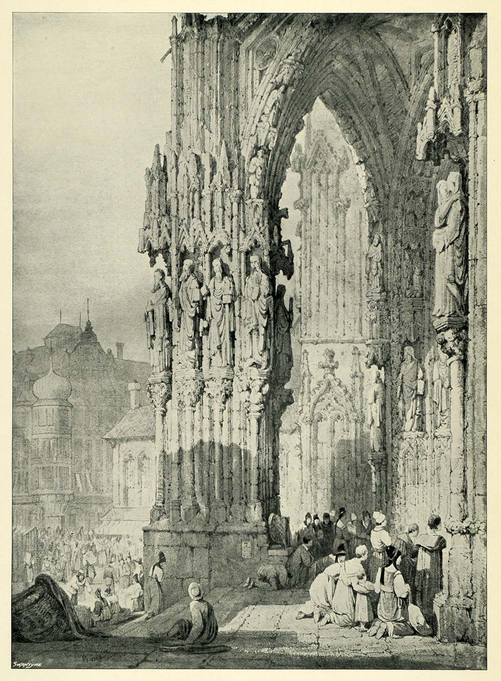 1897 Print Porch Ratisbon Cathedral Facade Church Gothic Germany Samuel XAD4