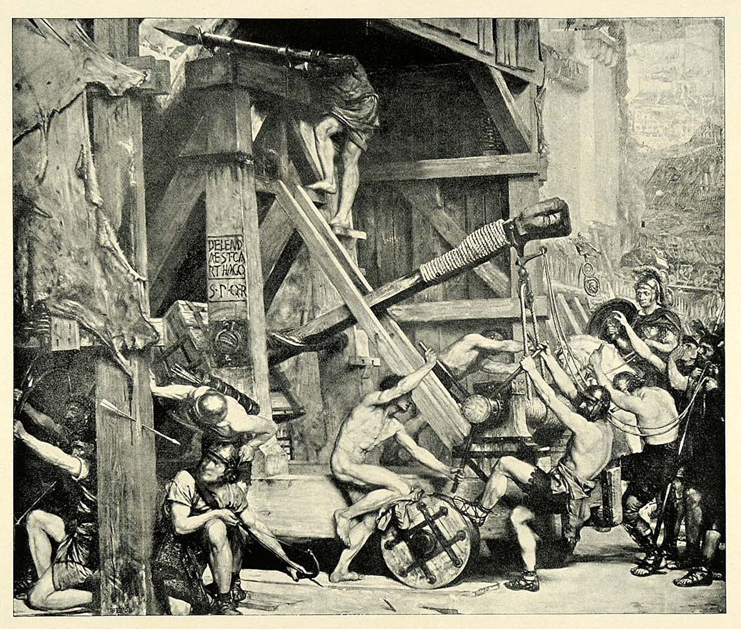 1898 Print Catapult Siege Of Carthage Historic Event Warriors Edward J XAD4