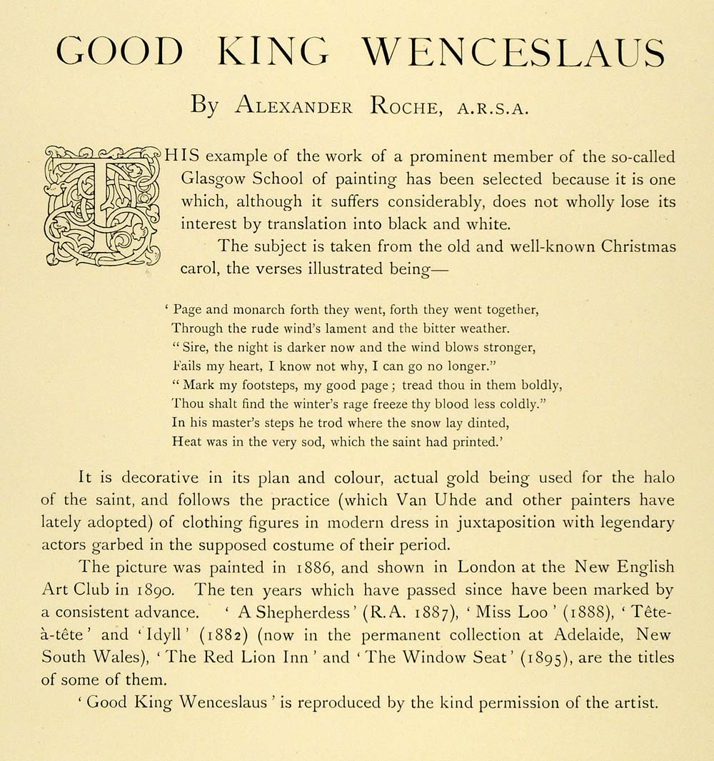 1898 Print Good King Wenceslaus Historic Landscape Snow Winter Alexander XAD4
