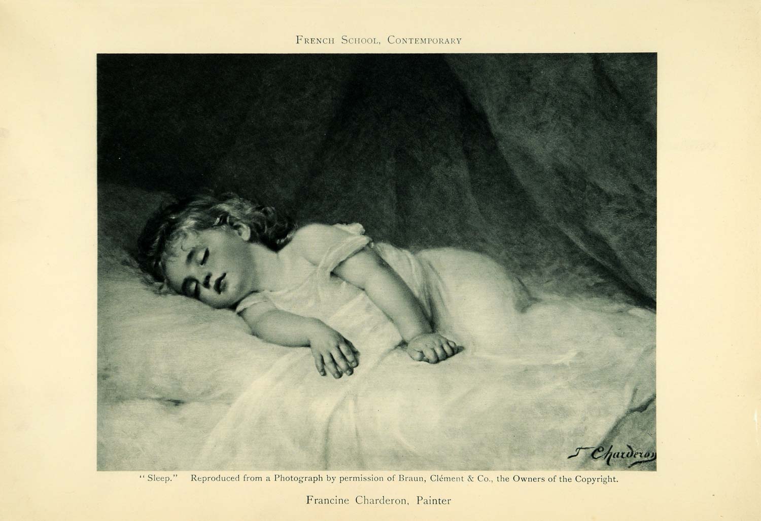 1905 Photogravure Girl Child Sleeping Female Artist Painter Francine XAD9