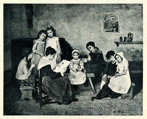 1905 Print Storytelling Children Story Time Female Painter Cornelia Conant XAD9