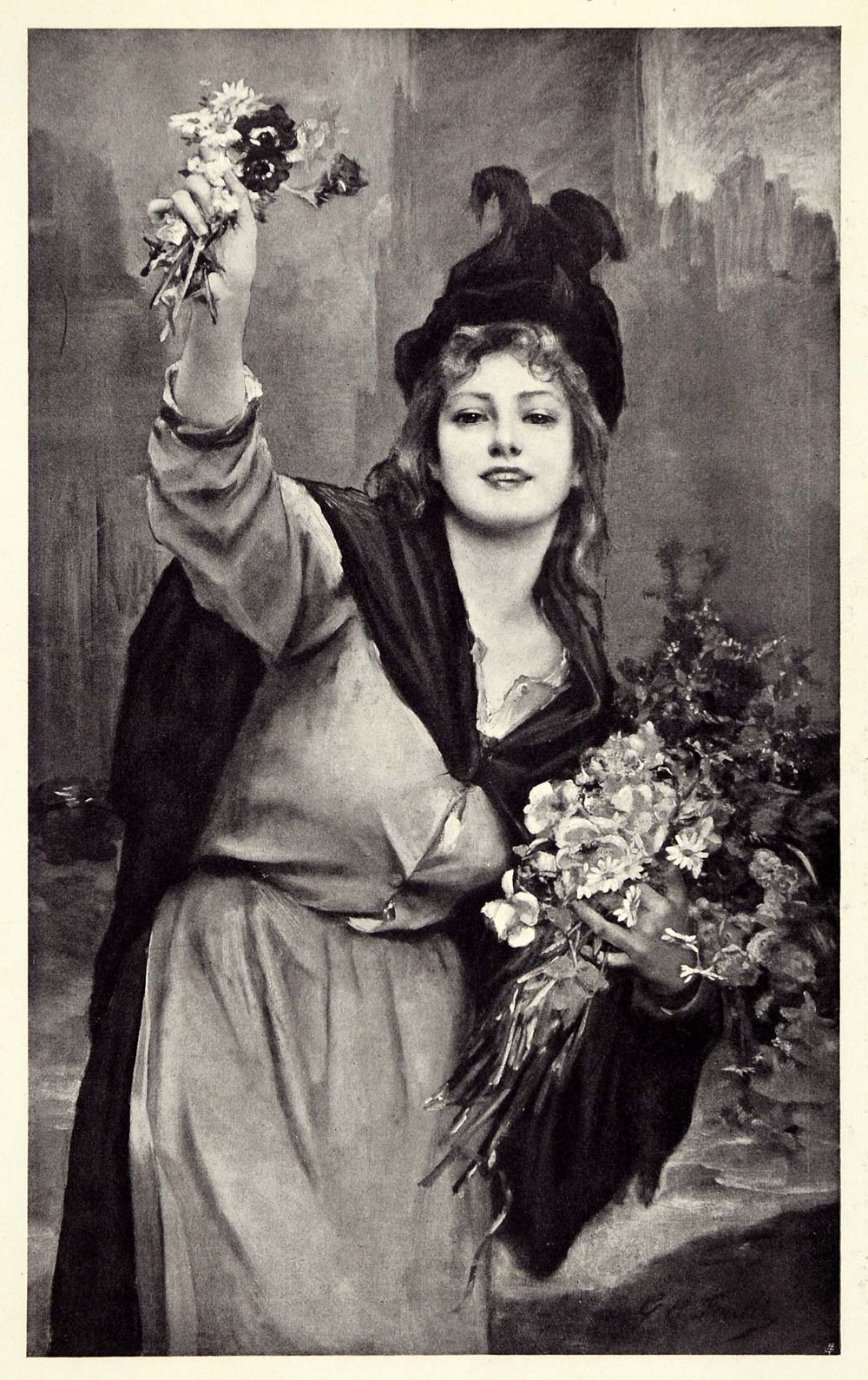 1905 Print Woman Wild Flower Vendor Consuelo Fould Female Painter Artist XAD9