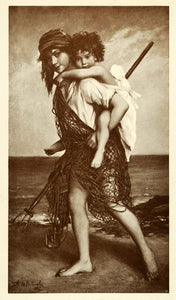 1905 Print Little Fishermen Children Piggyback Ride Fishing Net Banuelos XAD9