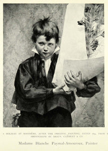 1905 Print Blanche Paymal Amouroux Art Holiday Sosthene Boy Flower Bouquet XAD9