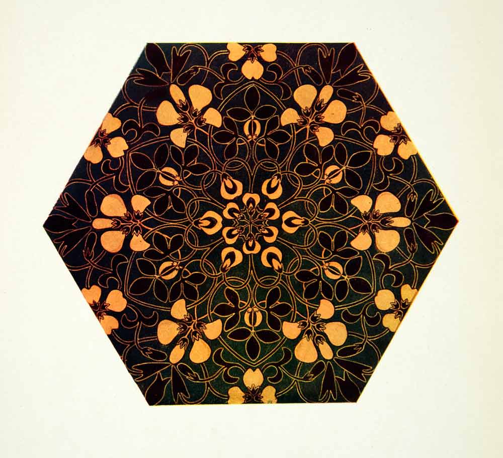 1905 Color Print Kate Greenaway Tile Decorative Design Drawing Student Art XADA2