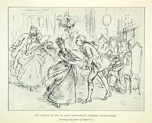 1905 Print Kate Greenaway Dance Kiss Ball Party Ladies Gentlemen Sketch XADA2