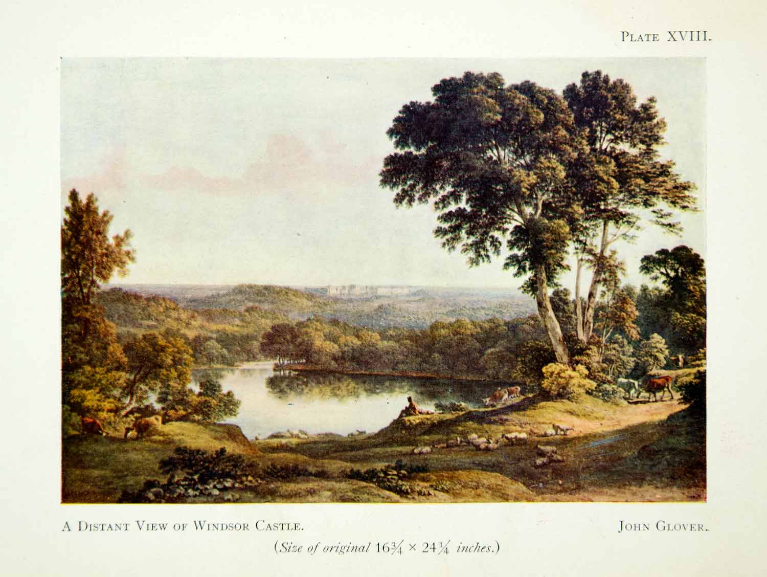 1929 Color Print View Windsor Castle Landscape Scenery Lake River John XADA5