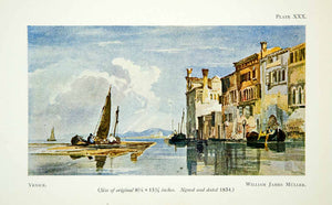 1929 Color Print Venice Italy Sail Boat Canal River Cityscape William XADA5