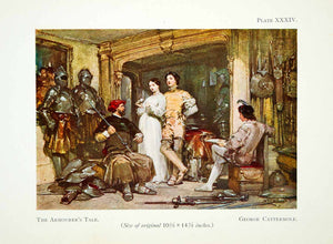 1929 Color Print Armourers Tale Lovers Romance George Cattermole Knight XADA5