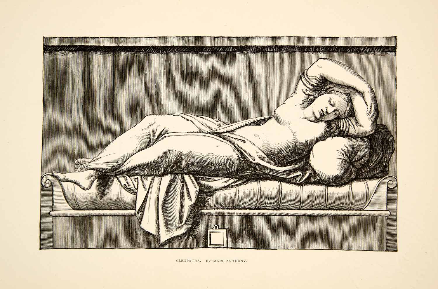 1874 Print Nude Cleopatra Reclining Woman Figure Famous Marc Anthony XADA6