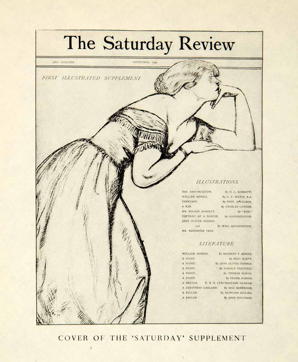 1931 Collotype Saturday Review Cover Art Nouveau William Rothenstein Lady XADA8