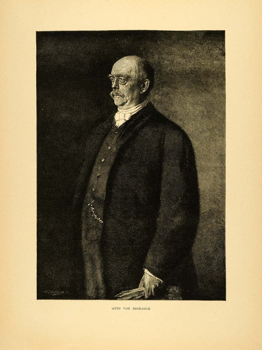 1887 Wood Engraving Franz Lenbach Otto von Bismarck Portrait Art Chancellor XAE1