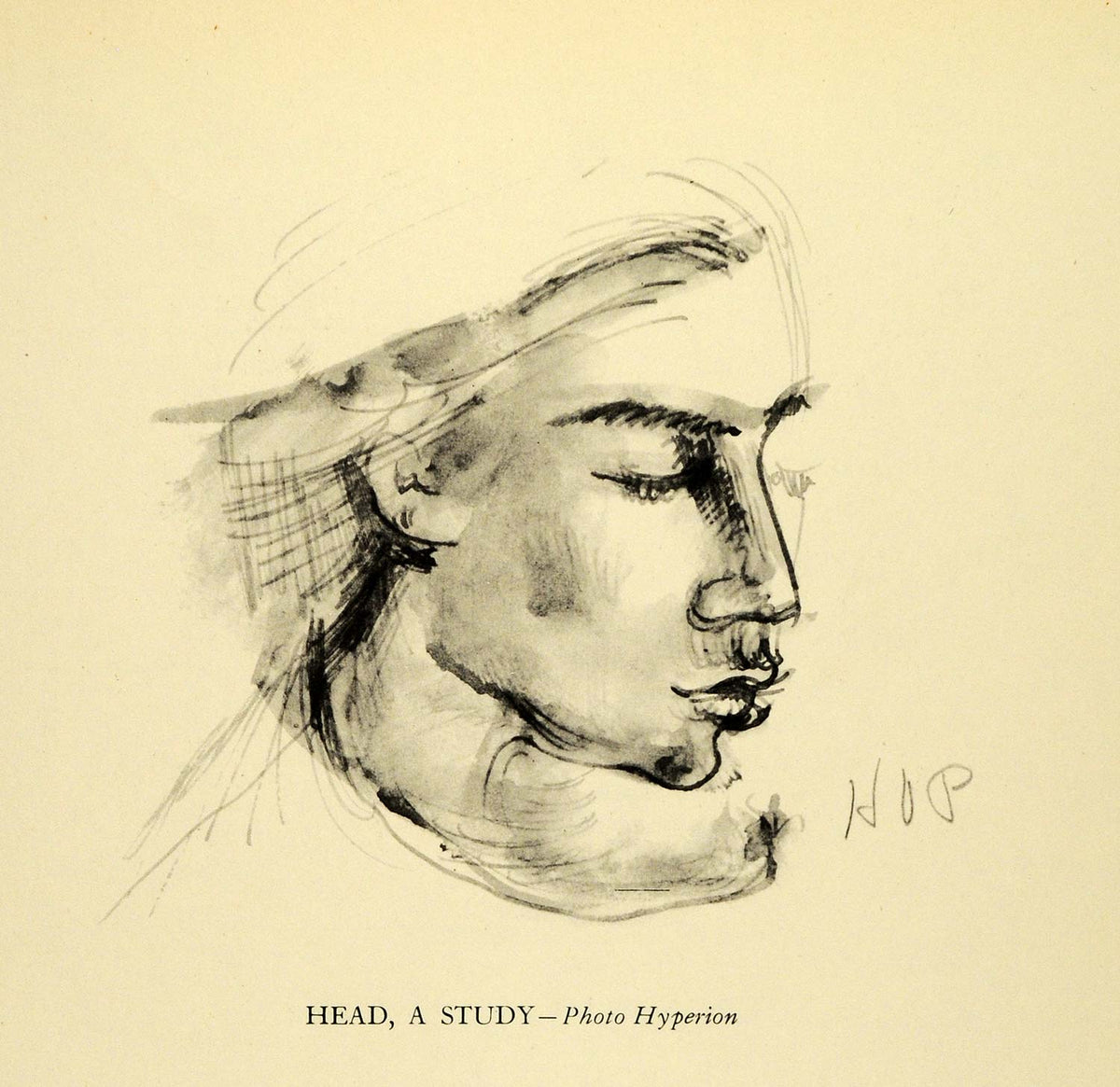 1941 Print Henry Varnum Poor Modern Art Head Study Side Portrait Wash ...