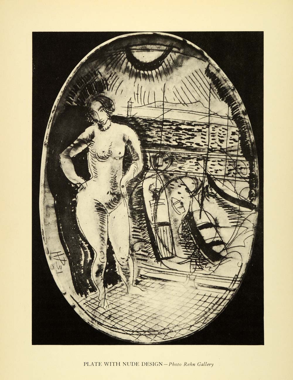 1941 Print Henry Varnum Poor Modern Art Ceramic Plate Nude Woman Marine XAE5