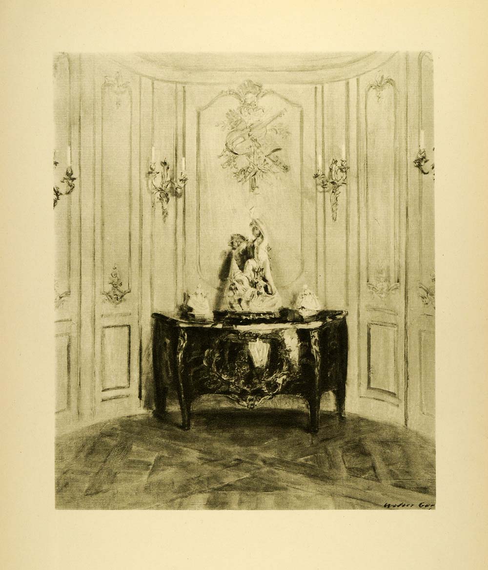 1920 Photogravure Green Room Louis XVI Chateau du Breau France Metropolitan XAE6