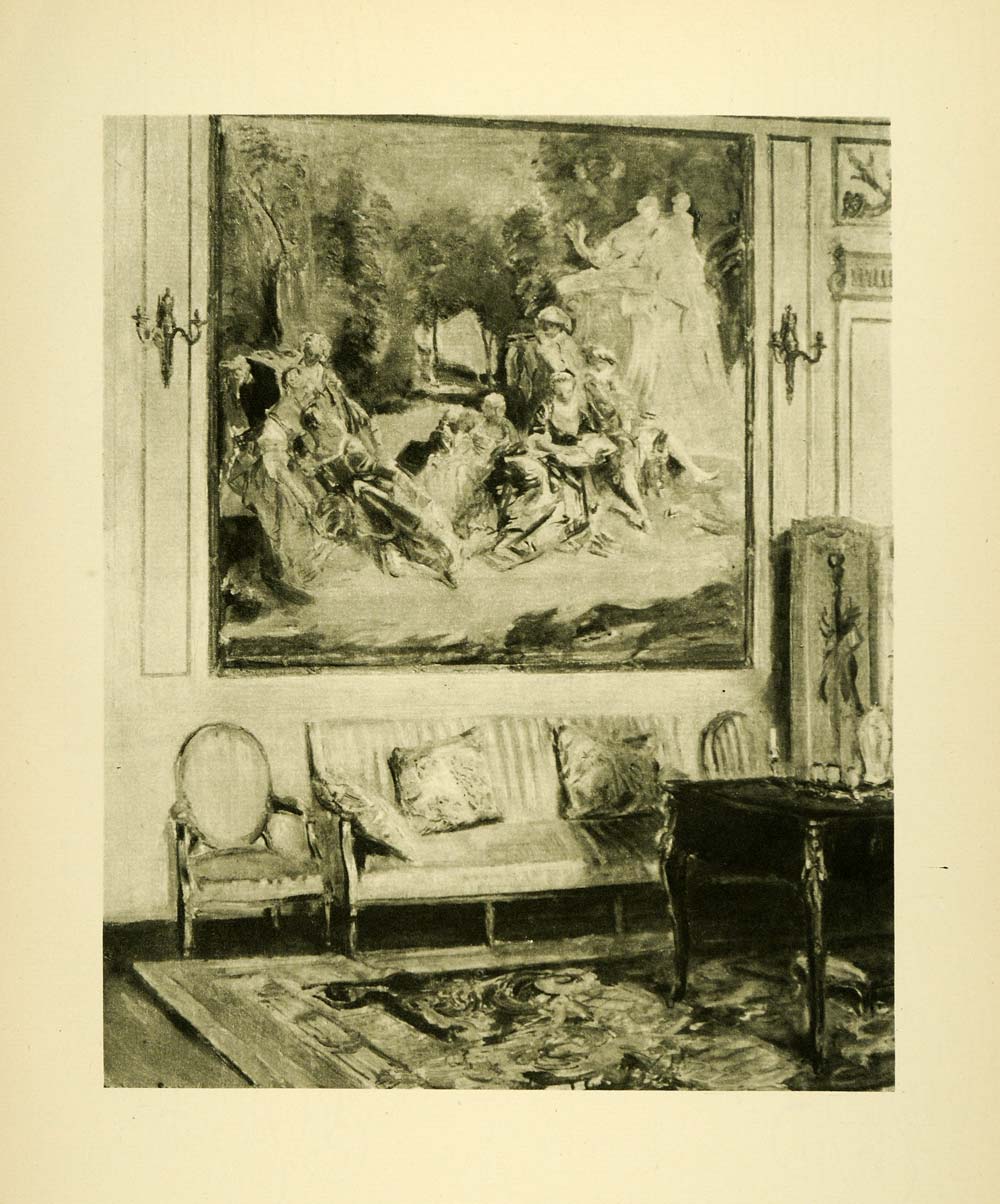 1920 Photogravure Boudoir Chateau de Chaalis Tapestry Boucher Savonnerie XAE6