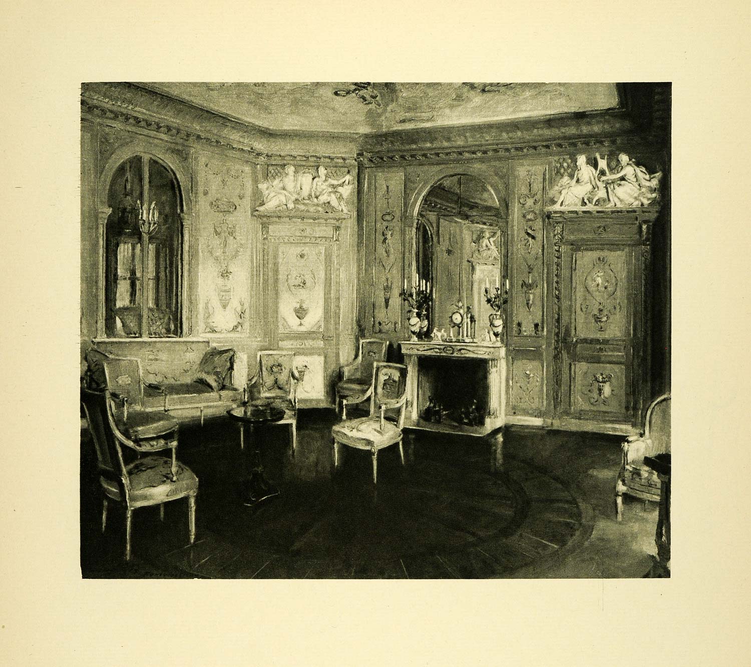 1920 Photogravure Boudoir Queen Marie Antoinette Palace Fontainebleau XAE6